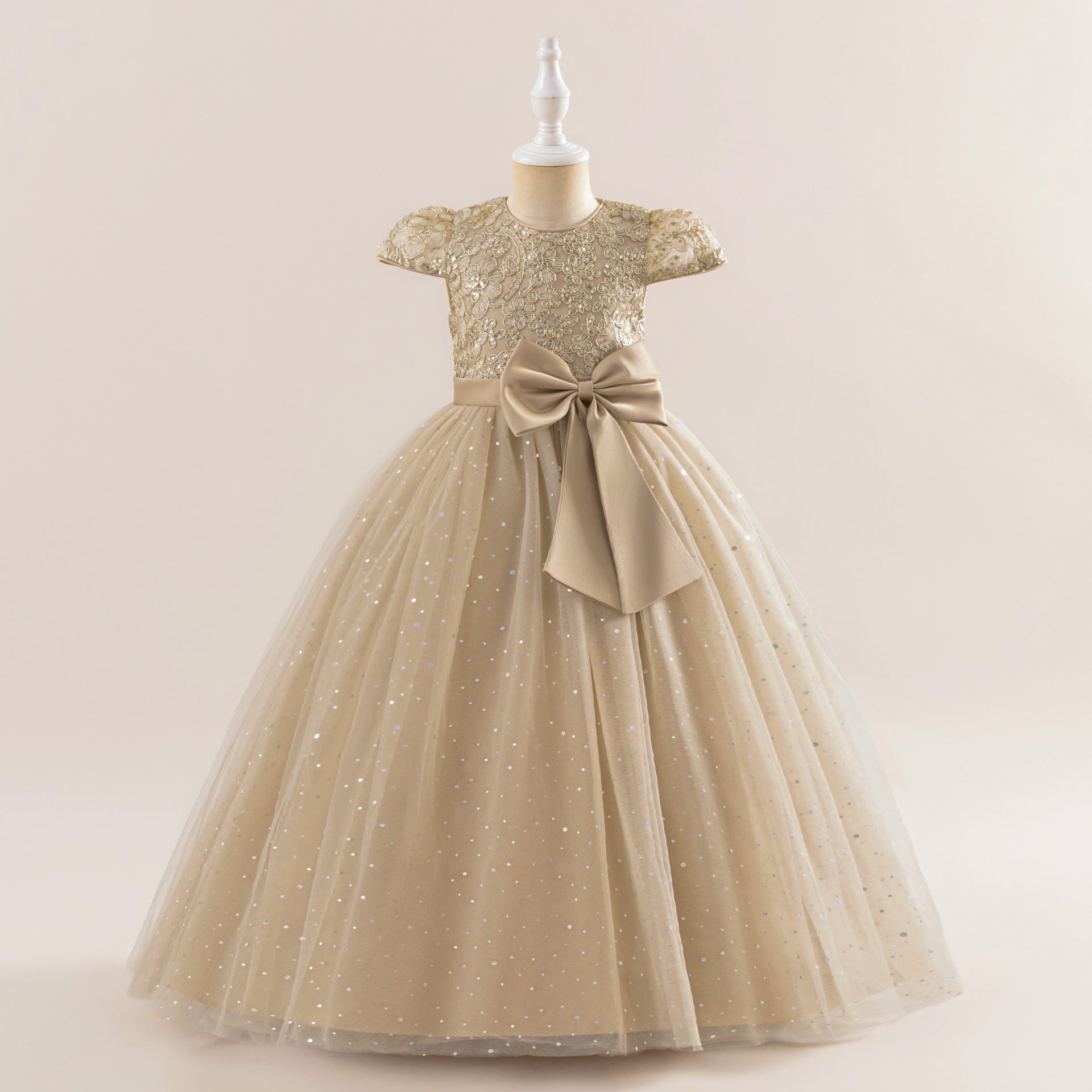 Sequin Bowknot Maxi Dress for Girls – Sparkly Party & Flower Girl Gown