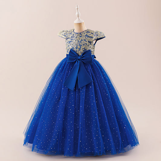 Sequin Bowknot Maxi Dress for Girls – Sparkly Party & Flower Girl Gown