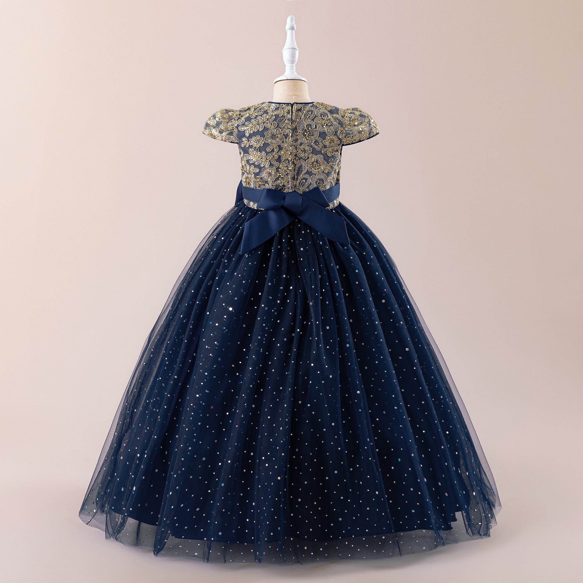 Sequin Bowknot Maxi Dress for Girls – Sparkly Party & Flower Girl Gown