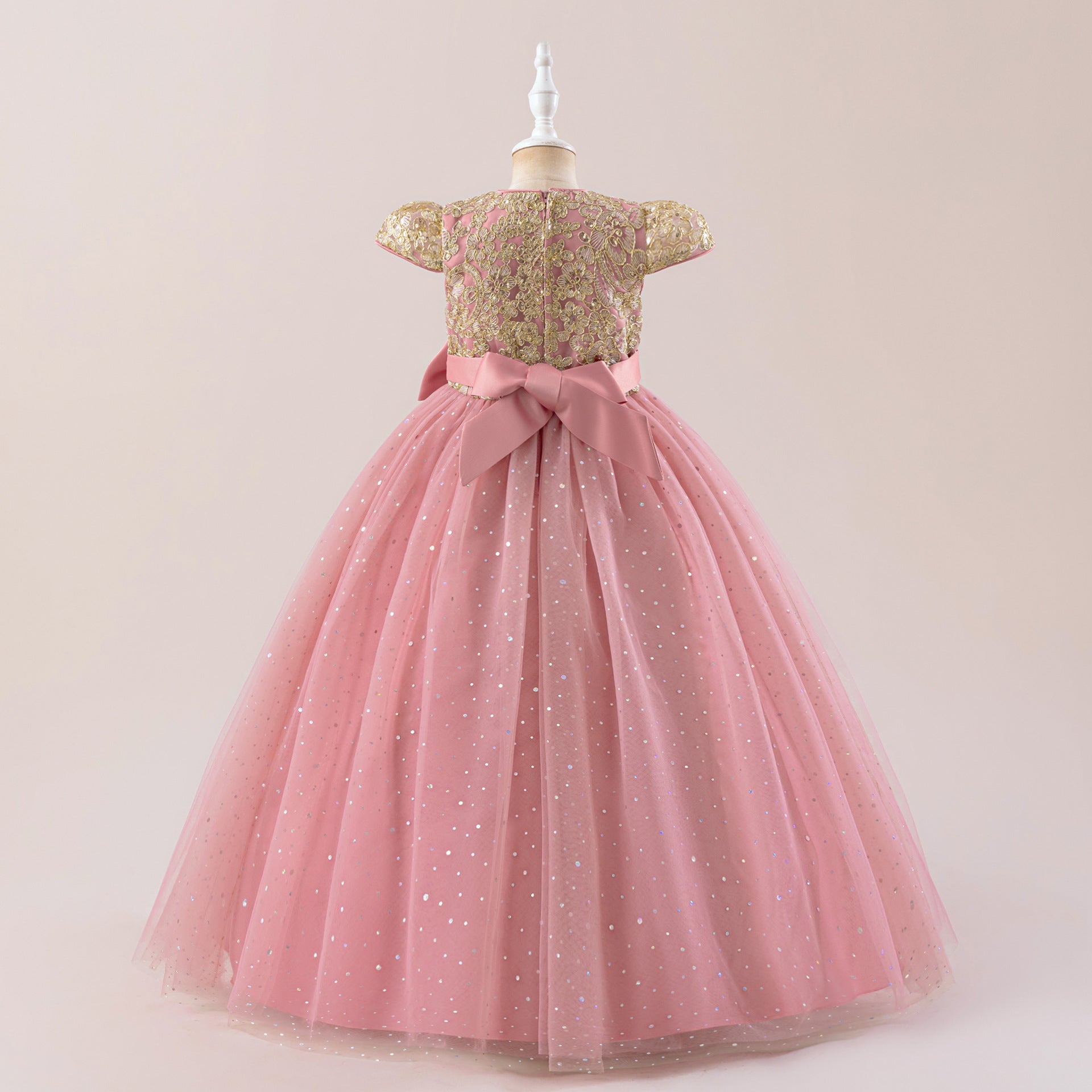 Sequin Bowknot Maxi Dress for Girls – Sparkly Party & Flower Girl Gown