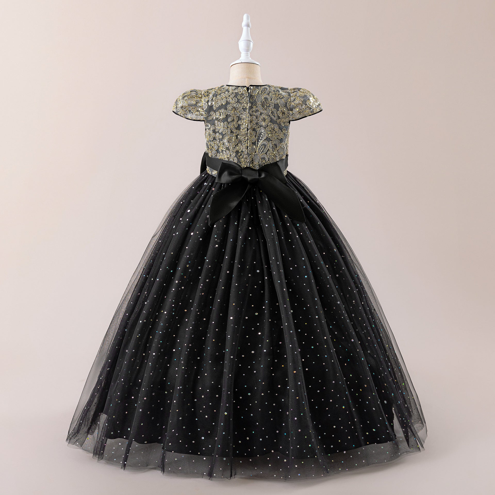 Sequin Bowknot Maxi Dress for Girls – Sparkly Party & Flower Girl Gown