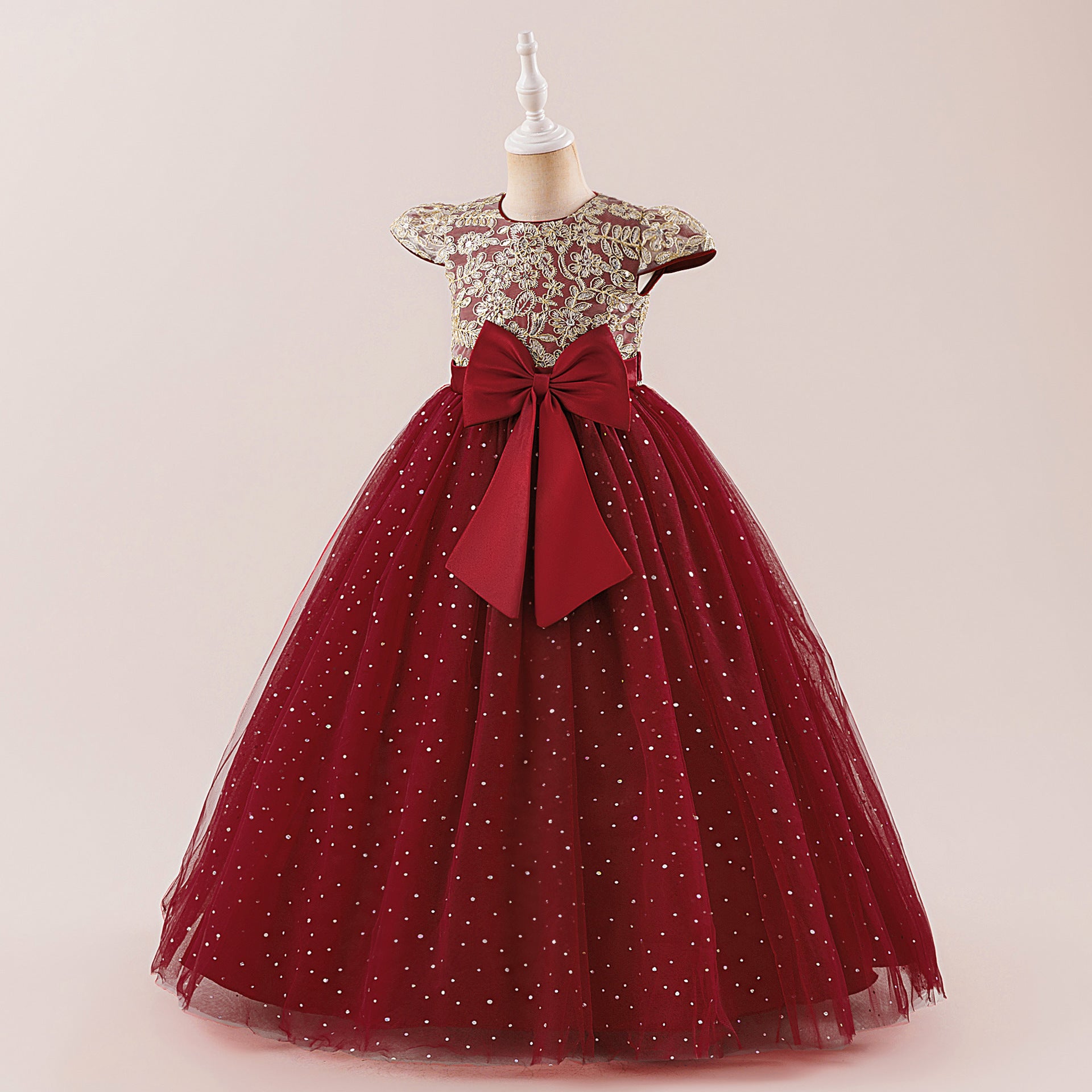 Sequin Bowknot Maxi Dress for Girls – Sparkly Party & Flower Girl Gown
