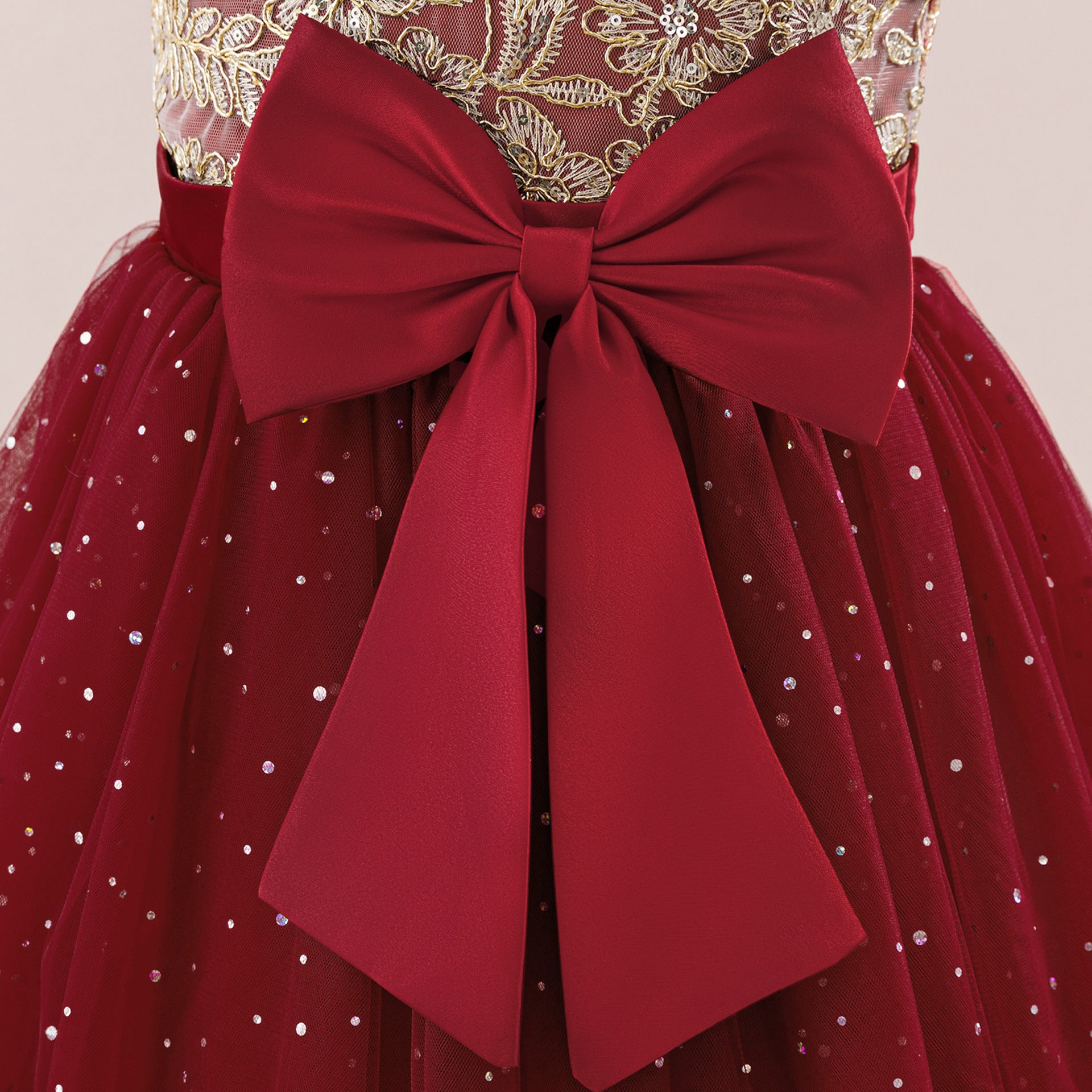 Sequin Bowknot Maxi Dress for Girls – Sparkly Party & Flower Girl Gown