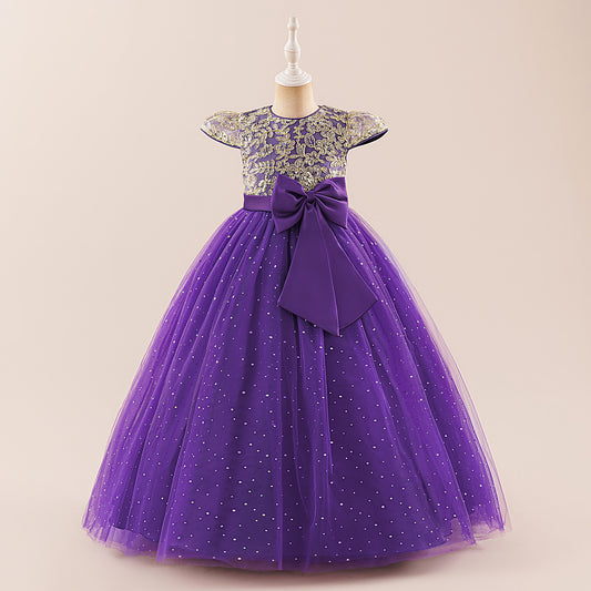Sequin Bowknot Maxi Dress for Girls – Sparkly Party & Flower Girl Gown