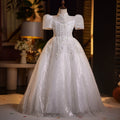 Sequin Embellished White Maxi Flower Girl Dress for Girls