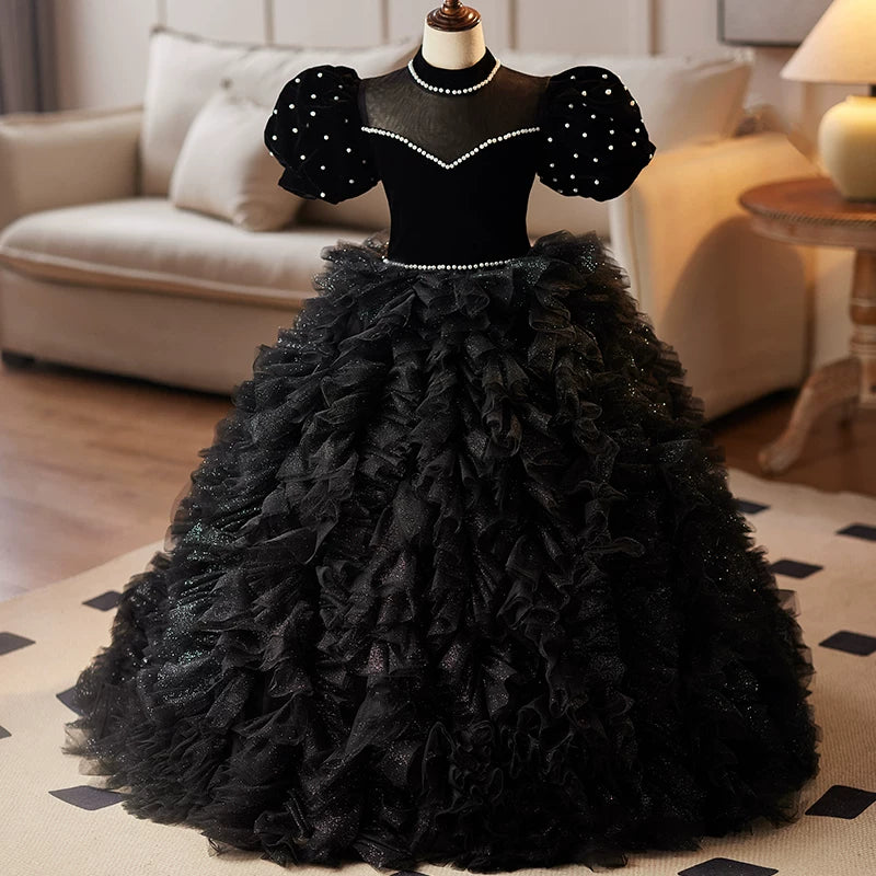 Black Sequin Flower Maxi Dress for Girls – Party, Wedding & Formal