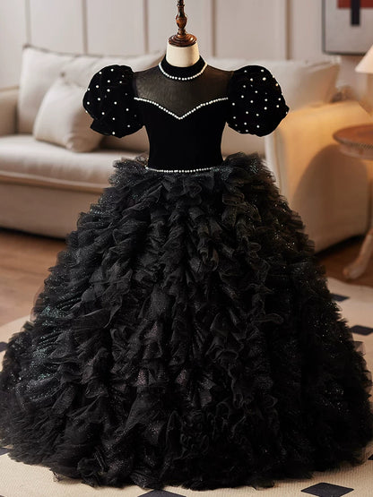 Black Sequin Flower Maxi Dress for Girls – Party, Wedding & Formal
