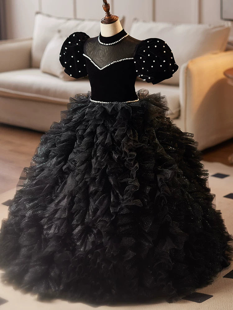 Black Sequin Flower Maxi Dress for Girls – Party, Wedding & Formal