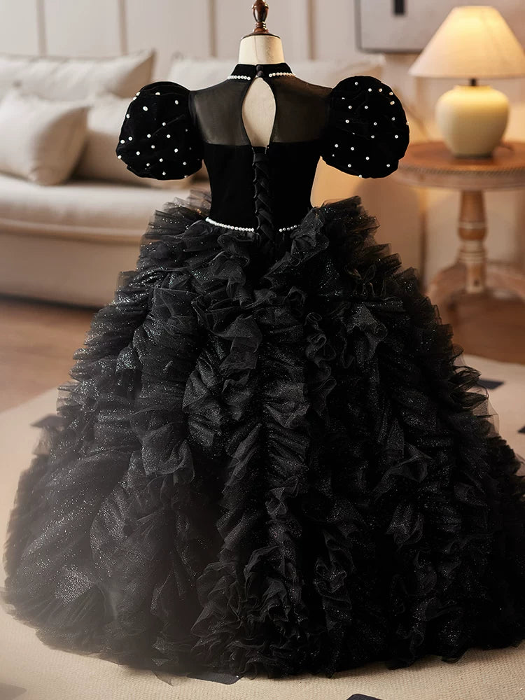 Black Sequin Flower Maxi Dress for Girls – Party, Wedding & Formal