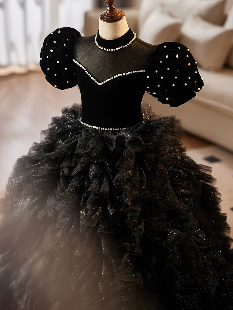 Black Sequin Flower Maxi Dress for Girls – Party, Wedding & Formal