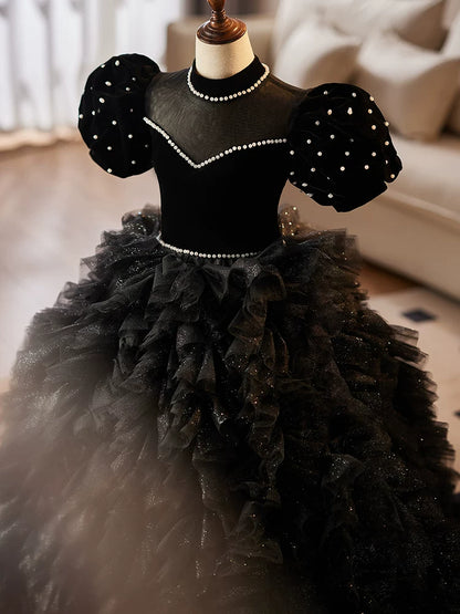 Black Sequin Flower Maxi Dress for Girls – Party, Wedding & Formal