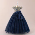 Sequin Lace Puff Sleeve Maxi Flower Girl Dress