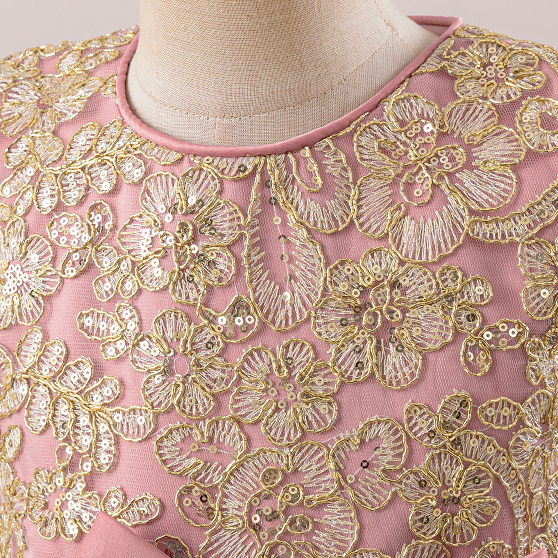 Sequin Lace Puff Sleeve Maxi Flower Girl Dress for Parties & Weddings