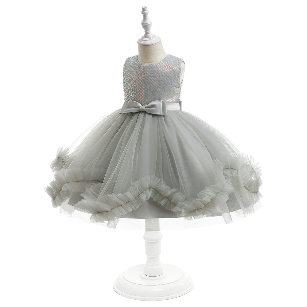 Cute Sequin & Mesh Puffy Tea-Length Ball Gown Dress for Girls 3-10Y