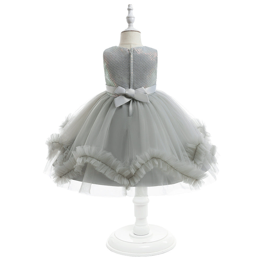 Cute Sequin & Mesh Puffy Tea-Length Ball Gown Dress for Girls 3-10Y
