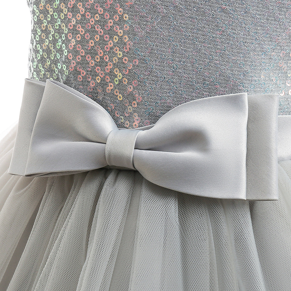 Cute Sequin & Mesh Puffy Tea-Length Ball Gown Dress for Girls 3-10Y