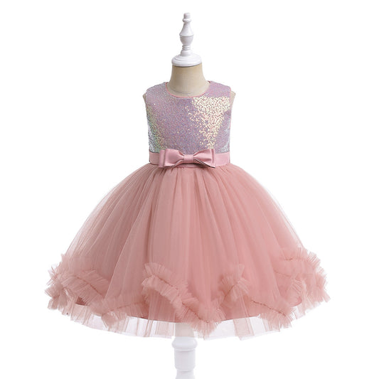 Cute Sequin & Mesh Puffy Tea-Length Ball Gown Dress for Girls 3-10Y