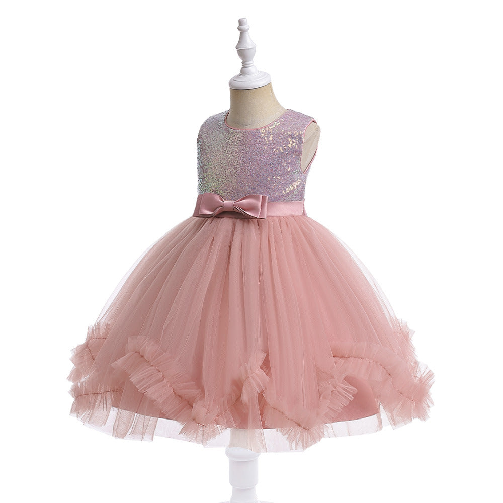 Cute Sequin & Mesh Puffy Tea-Length Ball Gown Dress for Girls 3-10Y