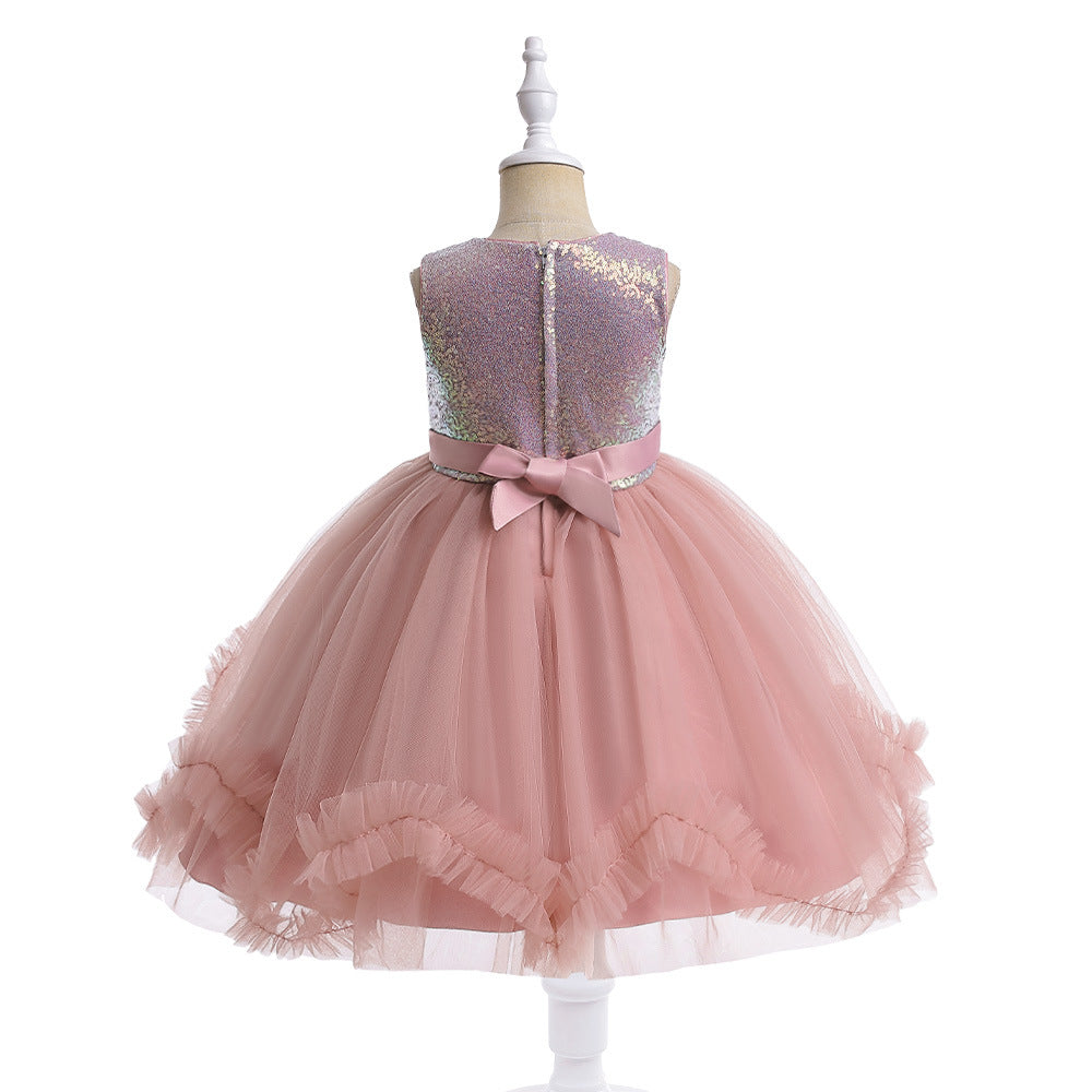 Cute Sequin & Mesh Puffy Tea-Length Ball Gown Dress for Girls 3-10Y