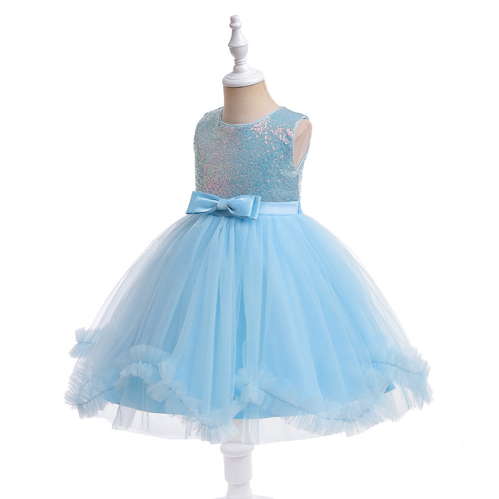 Cute Sequin & Mesh Puffy Tea-Length Ball Gown Dress for Girls 3-10Y