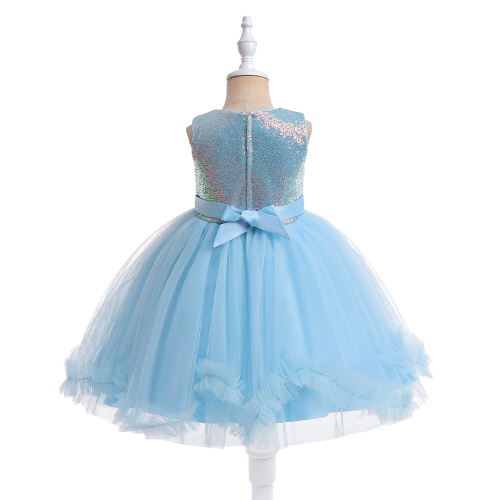 Cute Sequin & Mesh Puffy Tea-Length Ball Gown Dress for Girls 3-10Y