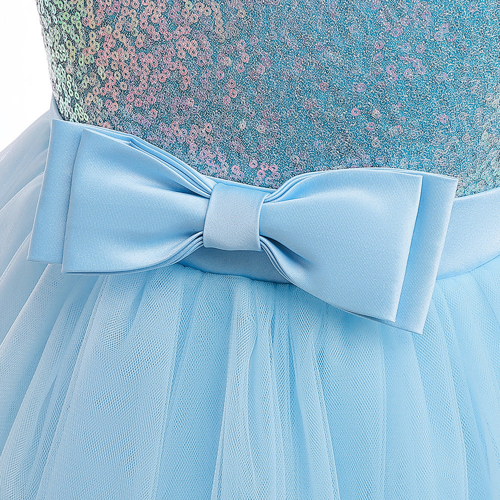 Cute Sequin & Mesh Puffy Tea-Length Ball Gown Dress for Girls 3-10Y