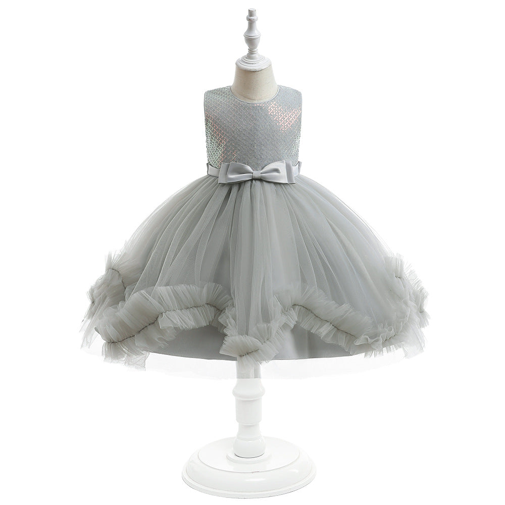 Cute Sequin & Mesh Puffy Tea-Length Ball Gown Dress for Girls 3-10Y