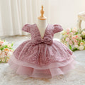 Sequin Pink Ball Gown Flower Girl Dress with Bow