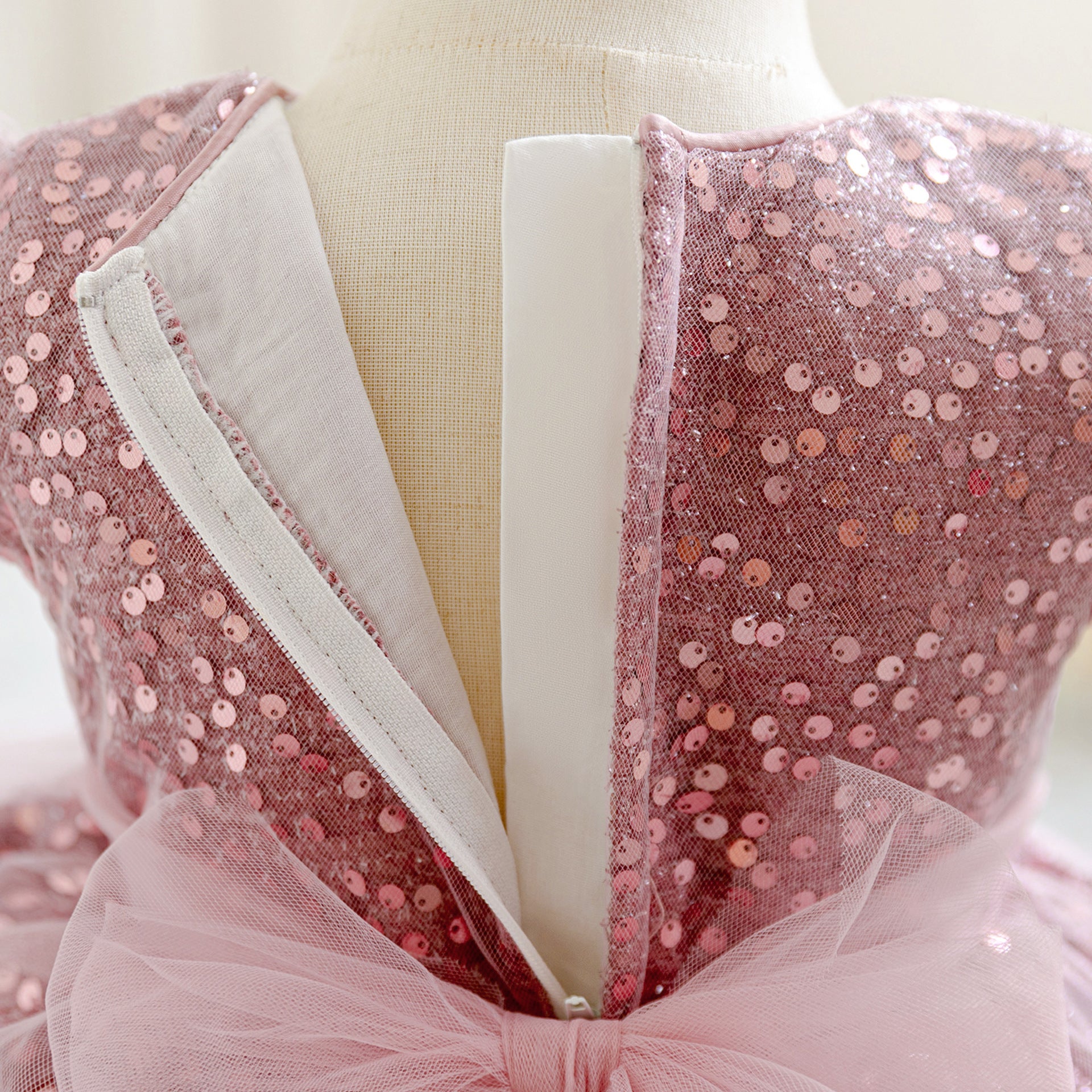 Pink Sequin Puffy Ball Gown Flower Girl Dress with Bow – For Toddler & Little Girls