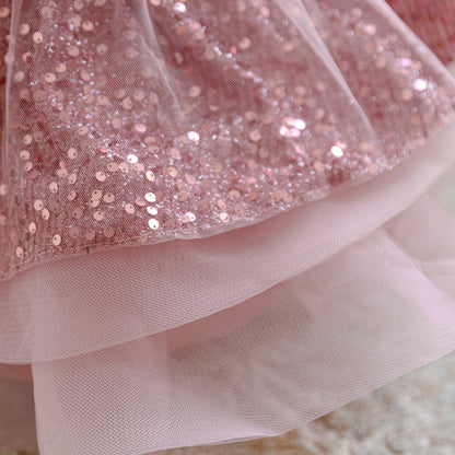 Frocklet Pink Sequin Puffy Ball Gown Flower Girl Dress with Bow – For Toddler & Little Girls 7