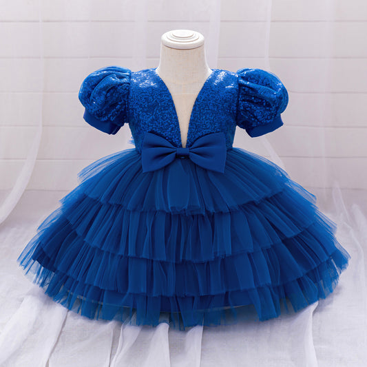 Sequin Princess Ball Gown for Girls – Puffy Sleeve Fairy Dress for Parties & Weddings