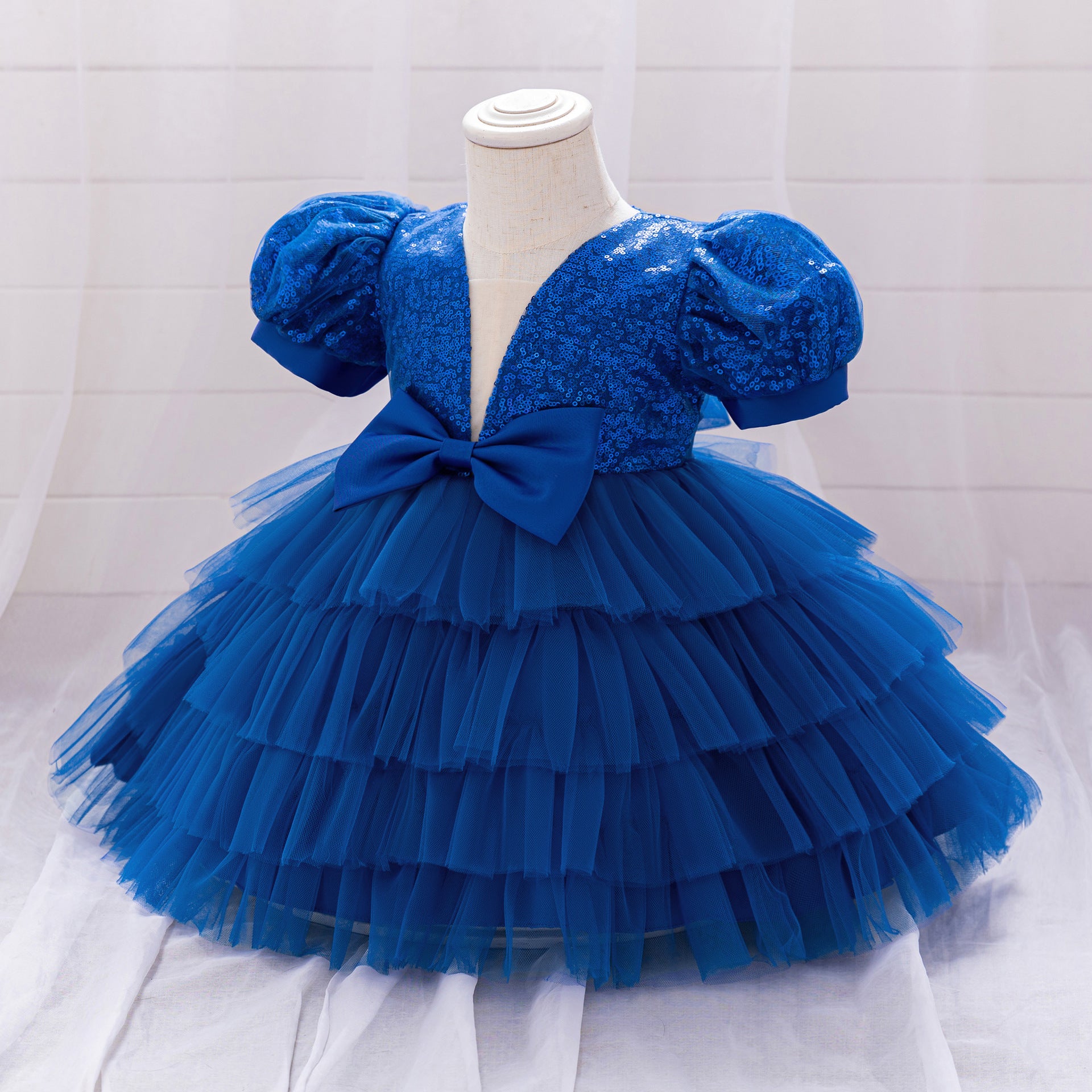 Sequin Princess Ball Gown for Girls – Puffy Sleeve Fairy Dress for Parties & Weddings
