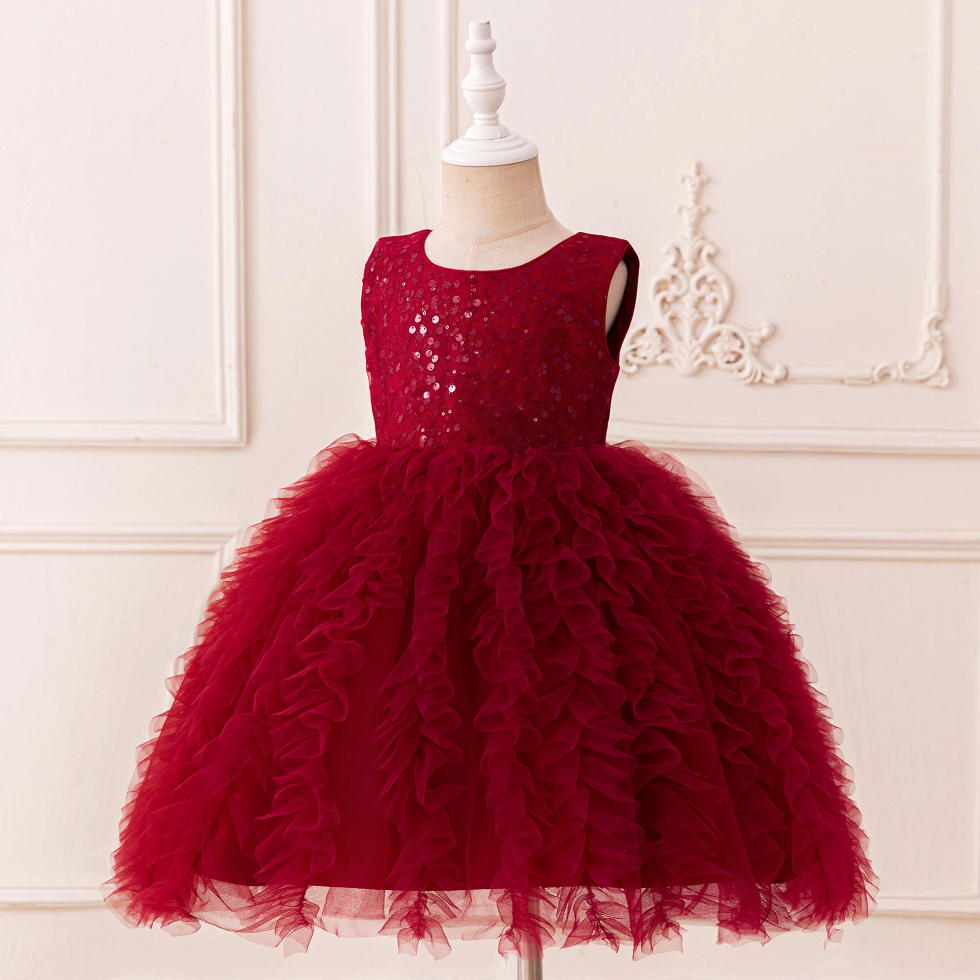 Kids' Sequin Puffy Ball Gown Dress – Tea-Length Flower Girl & Party Wear