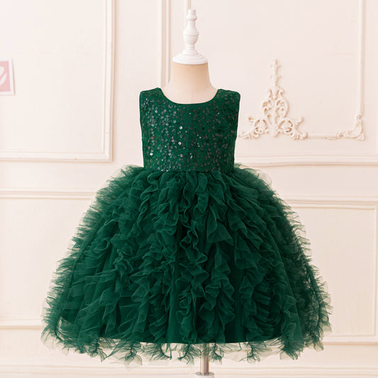 Kids' Sequin Puffy Ball Gown Dress – Tea-Length Flower Girl & Party Wear