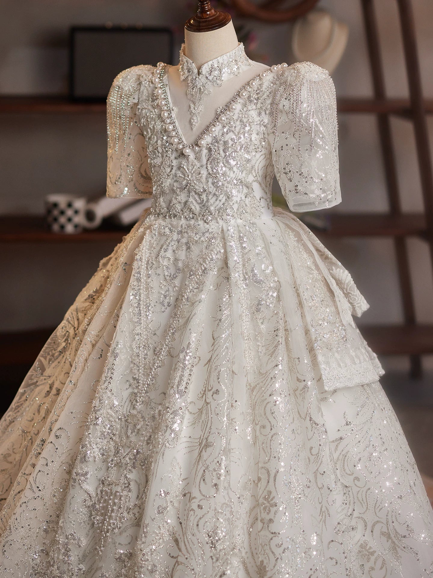 White Sequin A-line Girl's Dress with Tiered Skirt – Party & Flower Girl Attire