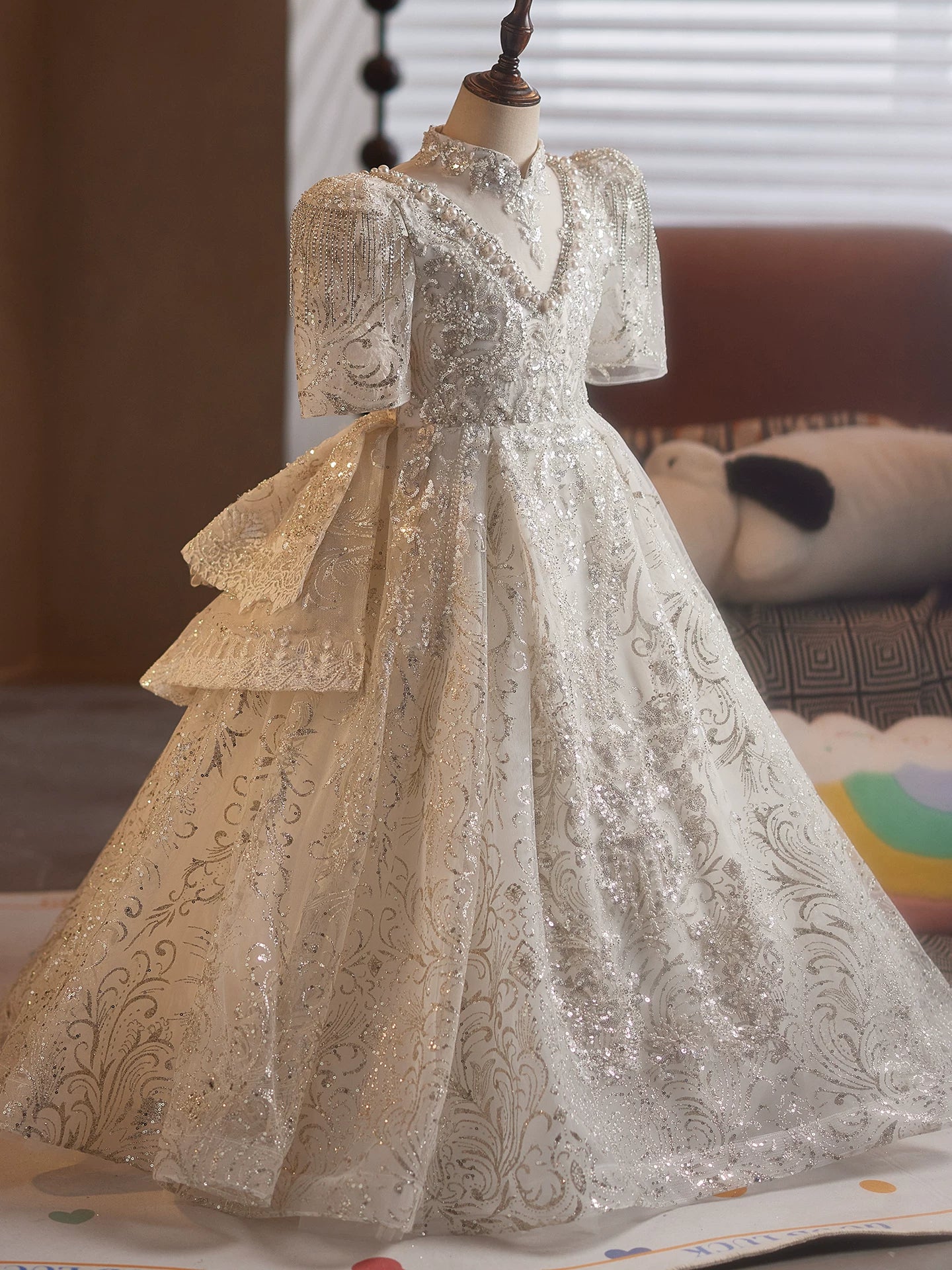 White Sequin A-line Girl's Dress with Tiered Skirt – Party & Flower Girl Attire