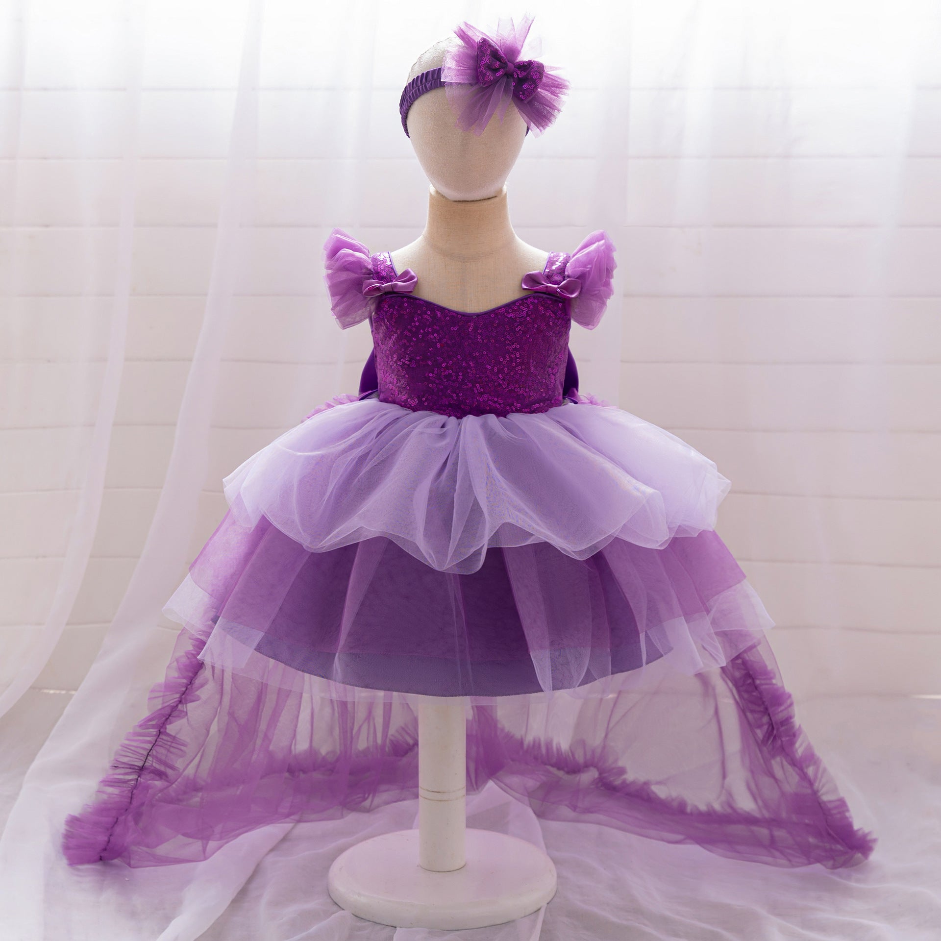 Sequin Sweetheart Puffy Ball Gown Tea-Length Dress for Little Girls