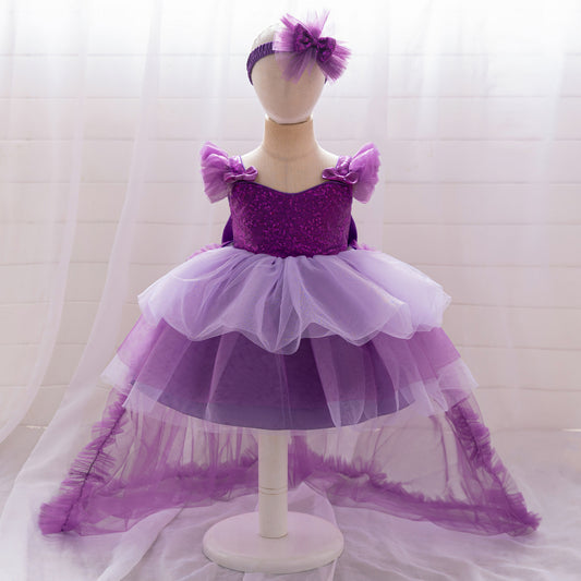 Sequin Sweetheart Puffy Ball Gown Tea-Length Dress for Little Girls