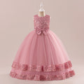 Sequin Tiered Tulle Maxi Dress with Bowknot for Girls