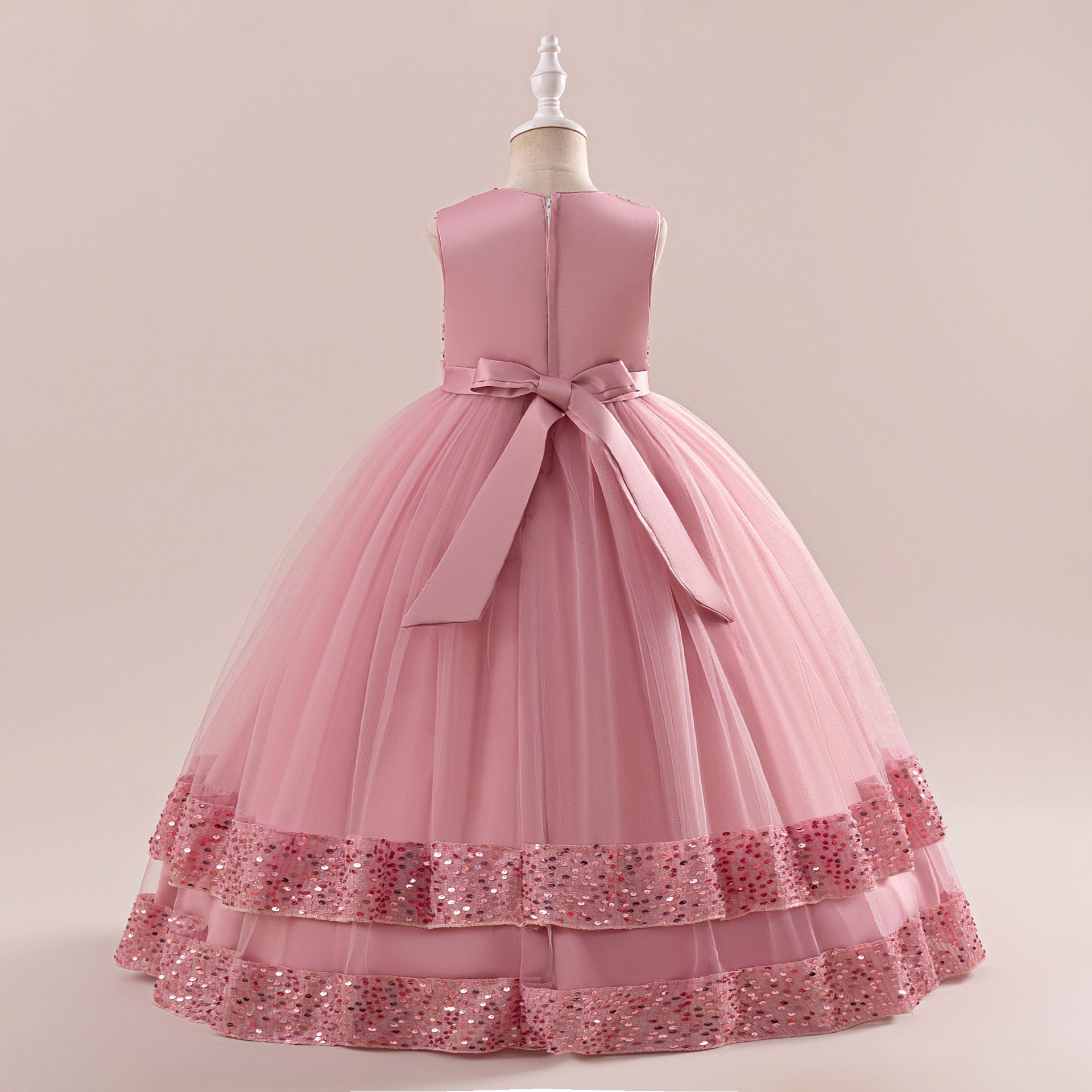 Girls' Sequin Tulle Maxi Dress with Bowknot – Party & Formal A-line Gown