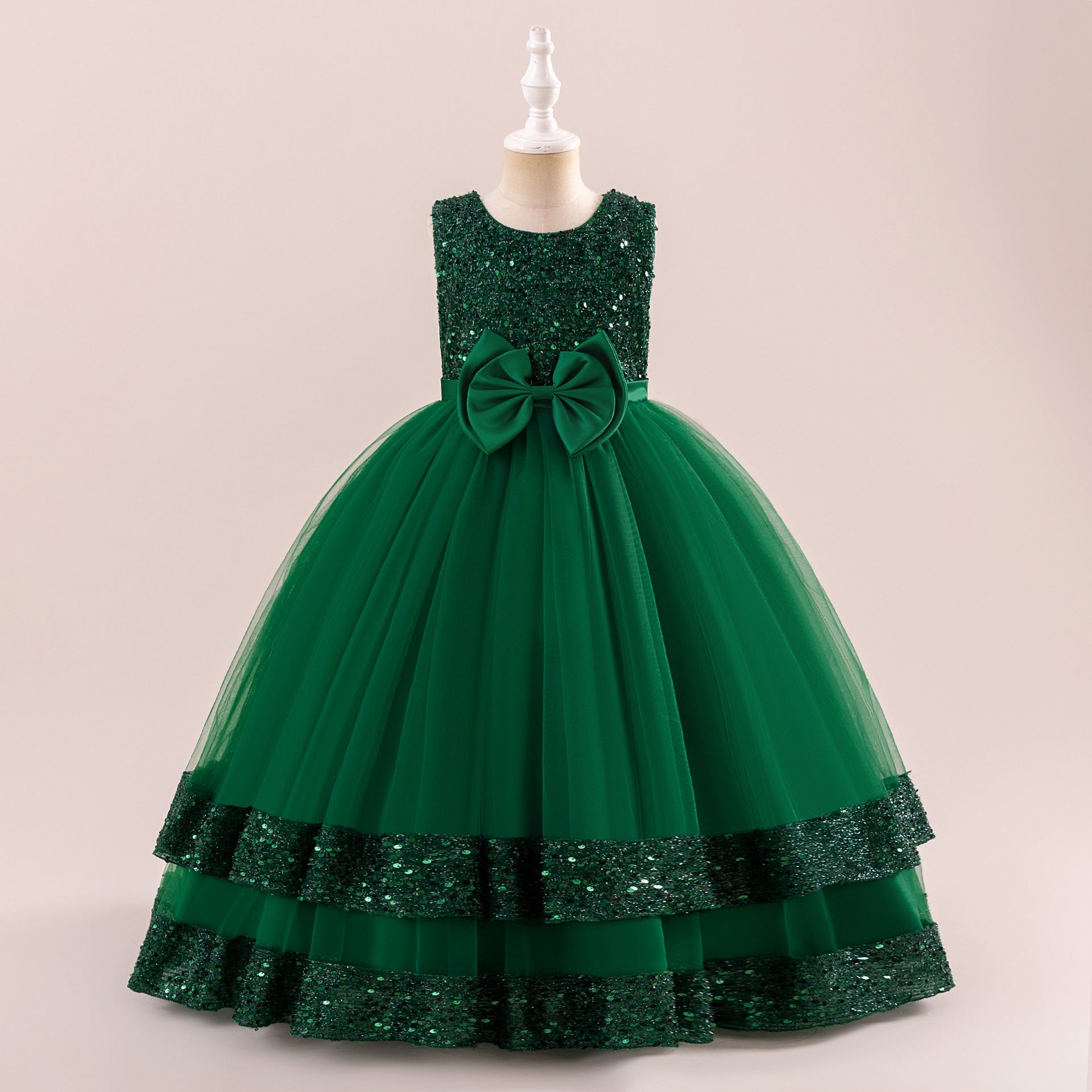 Frocklet Girls' Sequin Tulle Maxi Dress with Bowknot – Party & Formal A-line Gown 8