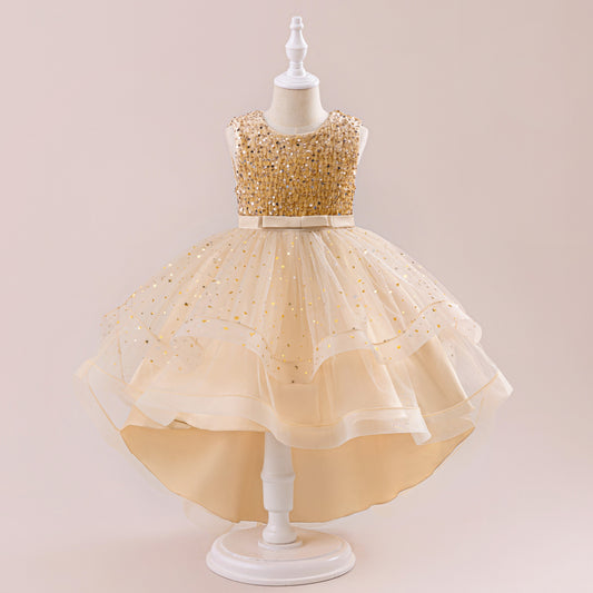 Sequin Tulle Princess Ball Gown for Girls | Puffy High-Low Party Dress
