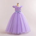 Sequin Tulle Maxi Dress with Bow and Flutter Sleeves for Girls