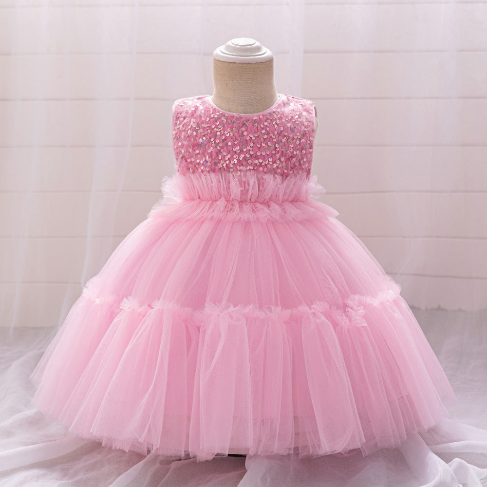 Light Pink Sequin & Tulle Princess Dress for Baby & Toddler Girls – A-Line Tea Length | Party & Wedding