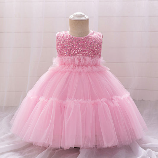 Light Pink Sequin & Tulle Princess Dress for Baby & Toddler Girls – A-Line Tea Length | Party & Wedding