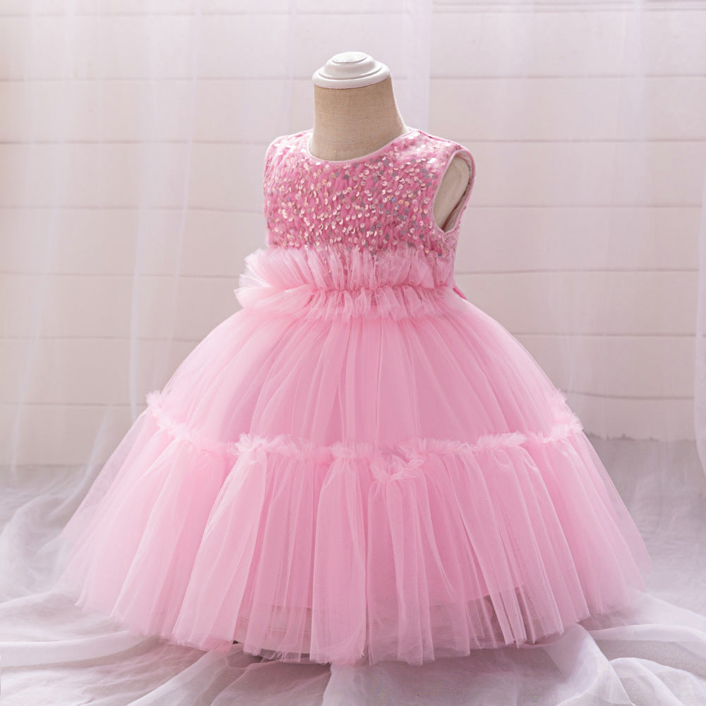 Light Pink Sequin & Tulle Princess Dress for Baby & Toddler Girls – A-Line Tea Length | Party & Wedding