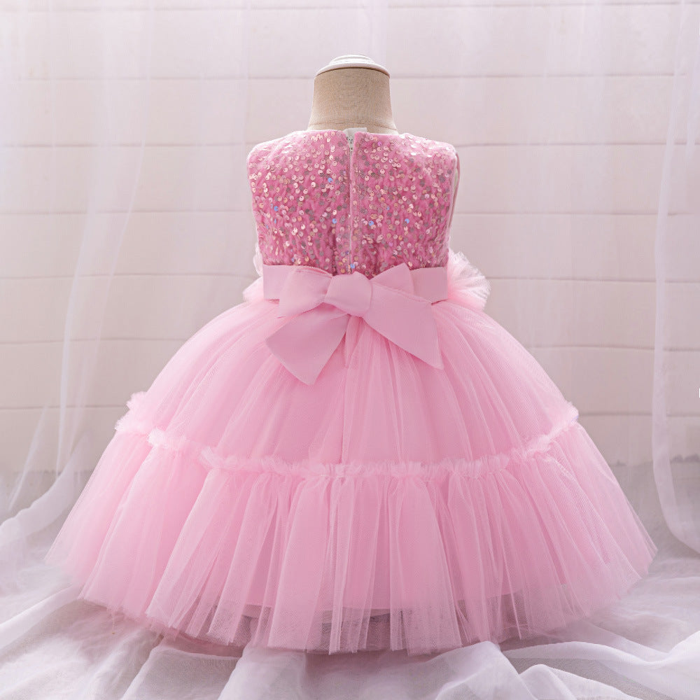 Light Pink Sequin & Tulle Princess Dress for Baby & Toddler Girls – A-Line Tea Length | Party & Wedding