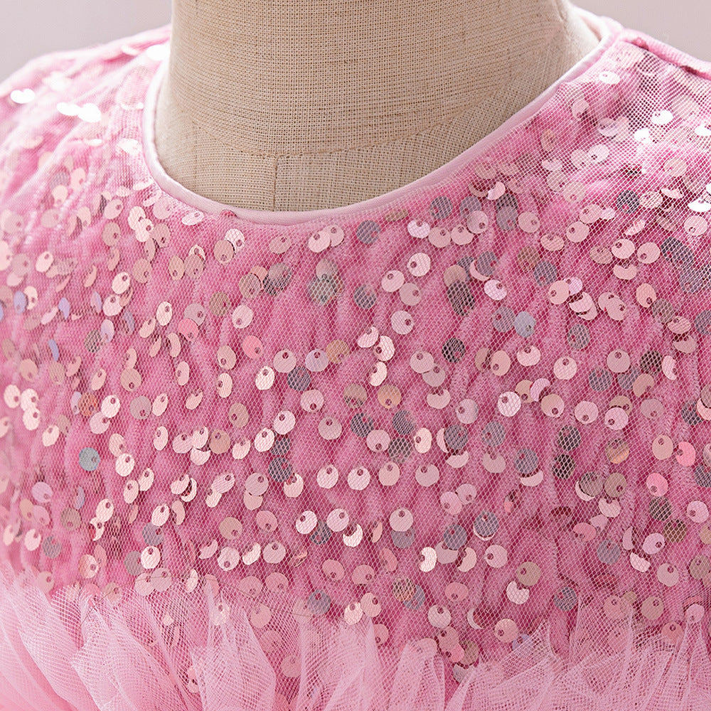 Light Pink Sequin & Tulle Princess Dress for Baby & Toddler Girls – A-Line Tea Length | Party & Wedding