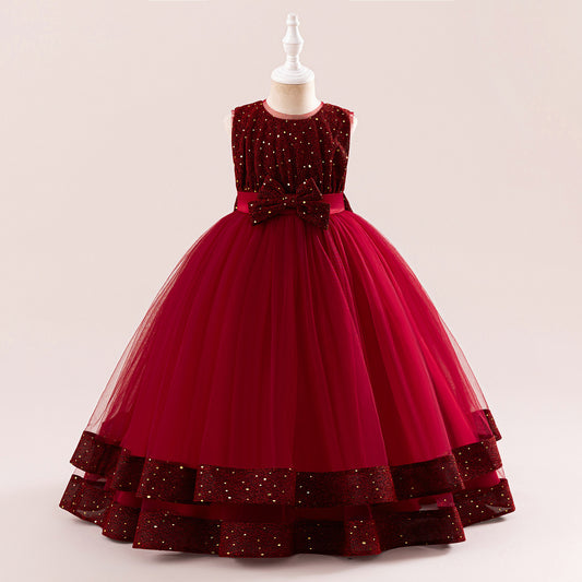 Girls' Sequin Tulle Maxi Dress - Princess Tiered Party Dress