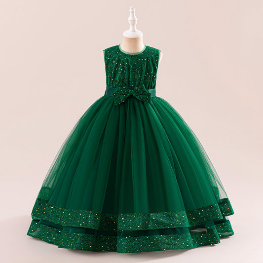 Girls' Sequin Tulle Maxi Dress - Princess Tiered Party Dress
